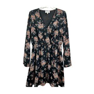 EUC Olive+Oak Women's Floral Long Sleeve Boho Boutique Style Midi Dress Black &